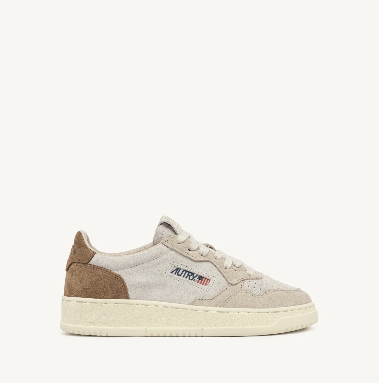 MEDALIST LOW TRICOLOR SNEAKERS IN SAND AND CIGAR SUEDE