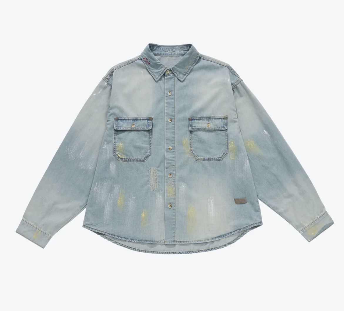 Ageing Wash Denim Shirt Blue